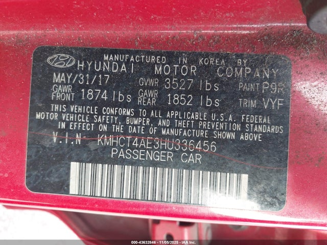 2017 HYUNDAI ACCENT KMHCT4AE3HU336456 Photo 8