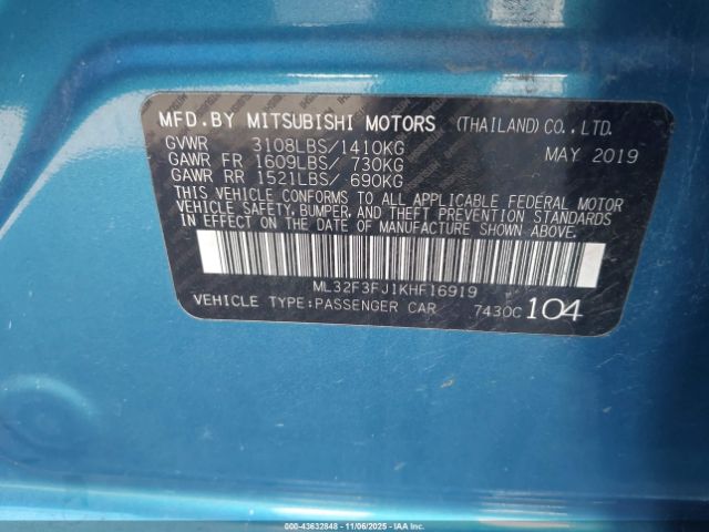 2019 MITSUBISHI MIRAGE G4 ML32F3FJ1KHF16919 Photo 8