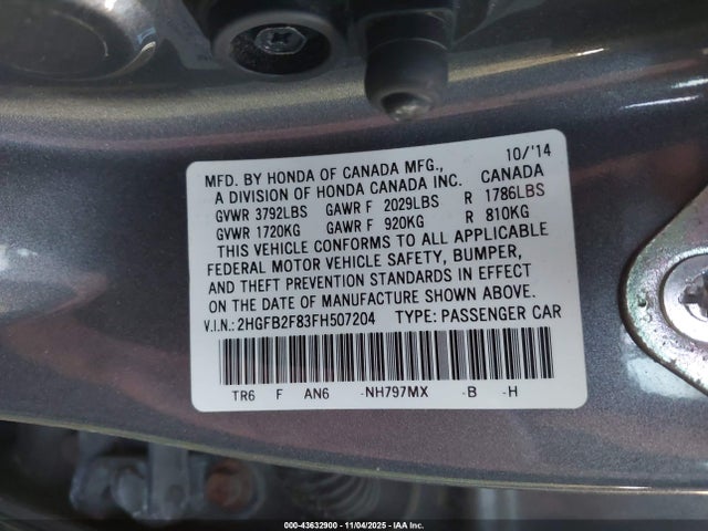 Honda r18z1 2015 2HGFB2F83FH507204 Image 9