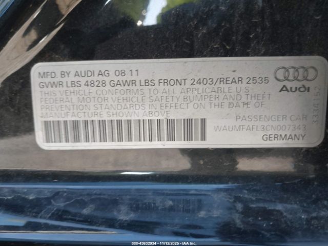2012 AUDI A4 WAUMFAFL3CN007343 Photo 8