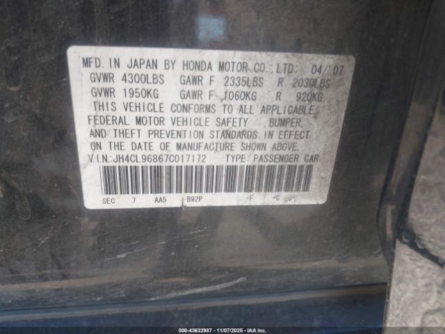 2007 ACURA TSX JH4CL96867C017172 Photo 8