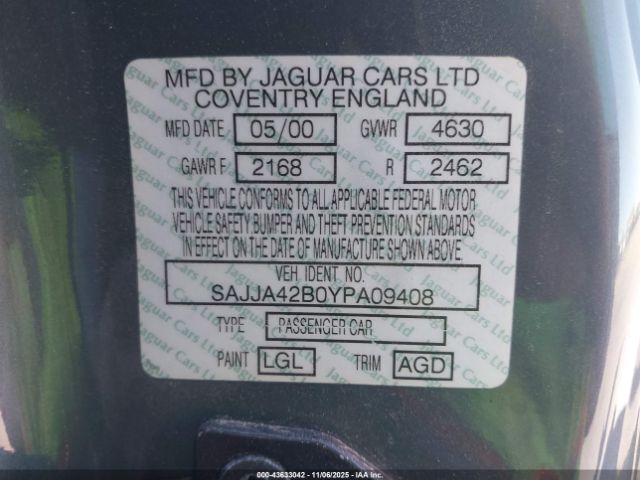 2000 JAGUAR XKR SAJJA42B0YPA09408 Photo 8