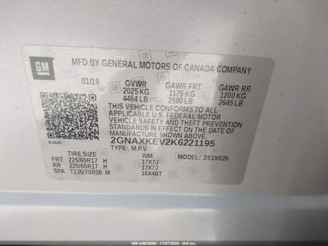 2019 CHEVROLET EQUINOX 2GNAXKEV2K6221195 Photo 8