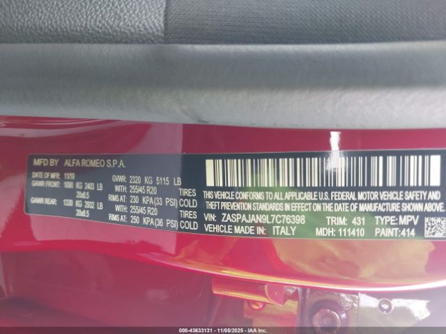 2020 ALFA ROMEO STELVIO ZASPAJAN9L7C76398 Photo 8