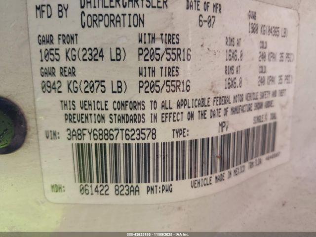 2007 CHRYSLER PT CRUISER 3A8FY68867T623578 Photo 8