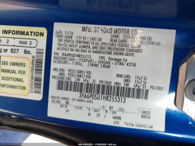 2017 FORD FUSION ENERGI 3FA6P0SU1HR255313 Photo 8