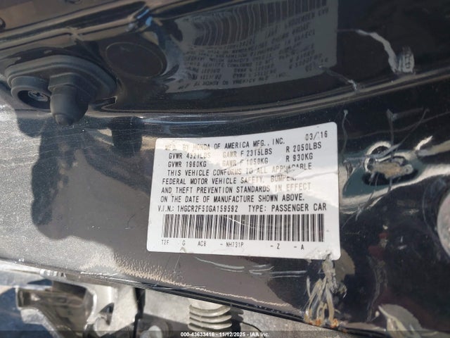 43633416 :رقم المزاد ، 1HGCR2F50GA159592 vin ، 2016 Honda Accord Sport مزاد بيع