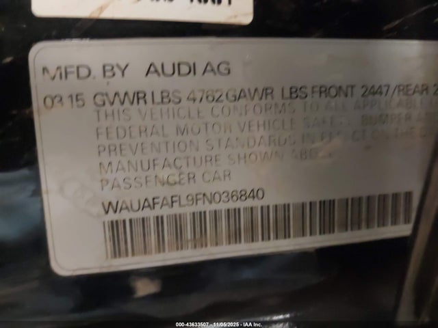 Продаж на аукціоні авто 2015 Audi A4 2.0t Premium, vin: WAUAFAFL9FN036840, номер лоту: 43633507