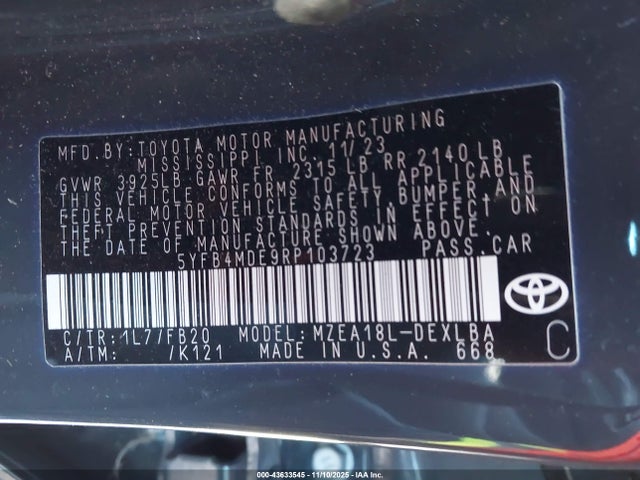 Toyota COROLLA LE 2024 5YFB4MDE9RP103723 Image 9