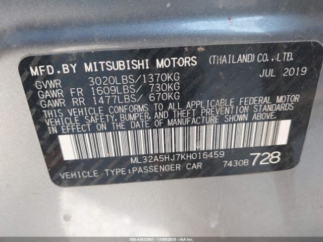 2019 MITSUBISHI MIRAGE ML32A5HJ7KH016459 Photo 8