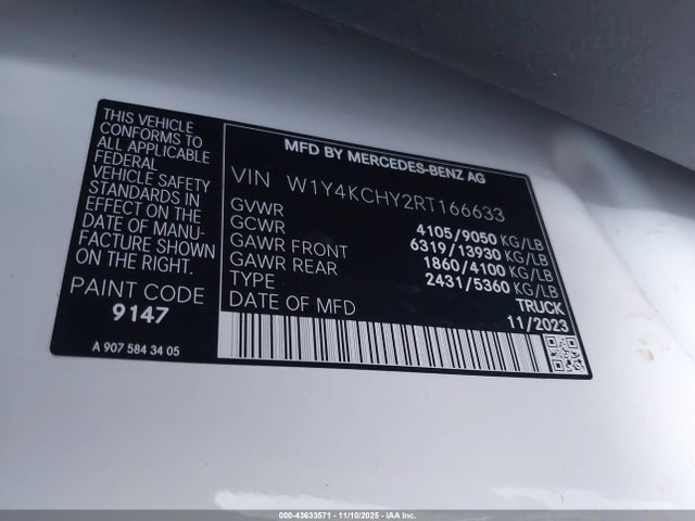 Продажа на аукционе авто 2024 Mercedes-benz Sprinter 2500 High Roof 4-cyl Diesel, vin: W1Y4KCHY2RT166633, номер лота: 43633571