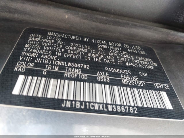 JN1BJ1CWXLW386782 Nissan Rogue Sport Sv Awd Xtronic Cvt