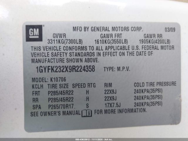 2009 CADILLAC ESCALADE 1GYFK232X9R224358 Photo 8