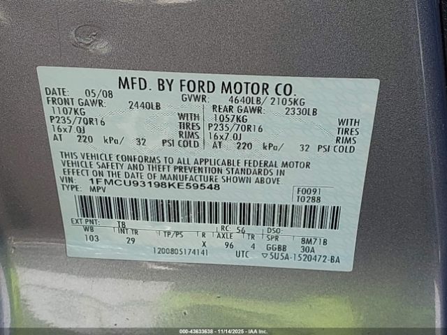 2008 FORD ESCAPE 1FMCU93198KE59548 Photo 8