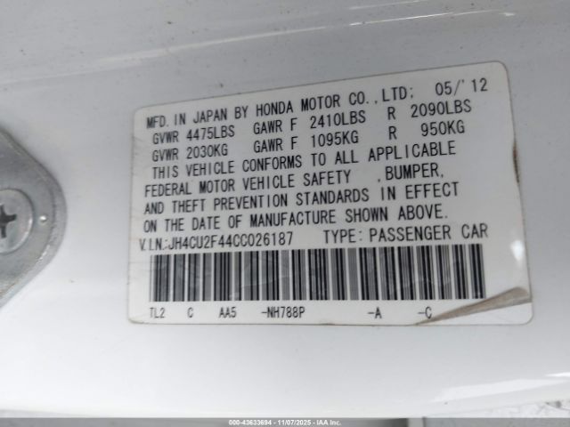 2012 ACURA TSX JH4CU2F44CC026187 Photo 8