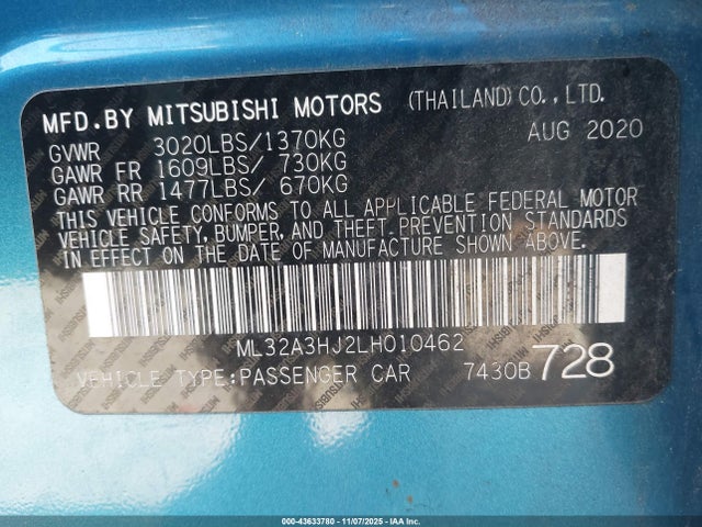 2020 MITSUBISHI MIRAGE ML32A3HJ2LH010462 Photo 8