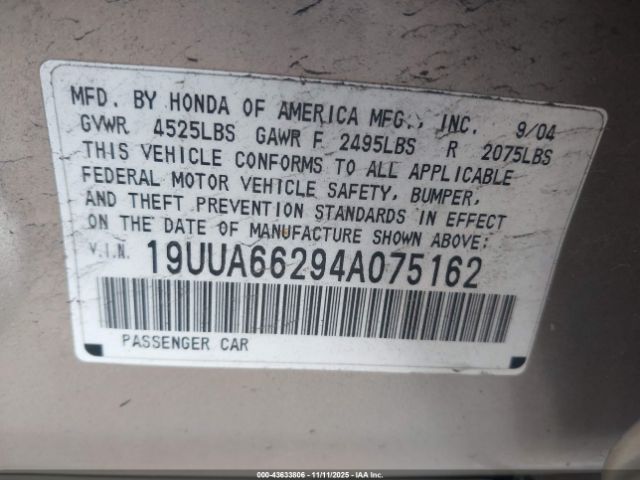 2004 ACURA TL 19UUA66294A075162 Photo 8