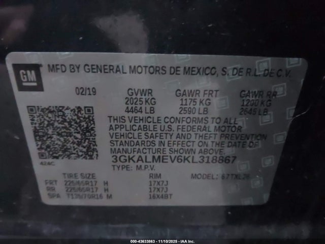 3GKALMEV6KL318867 GMC Terrain Sle