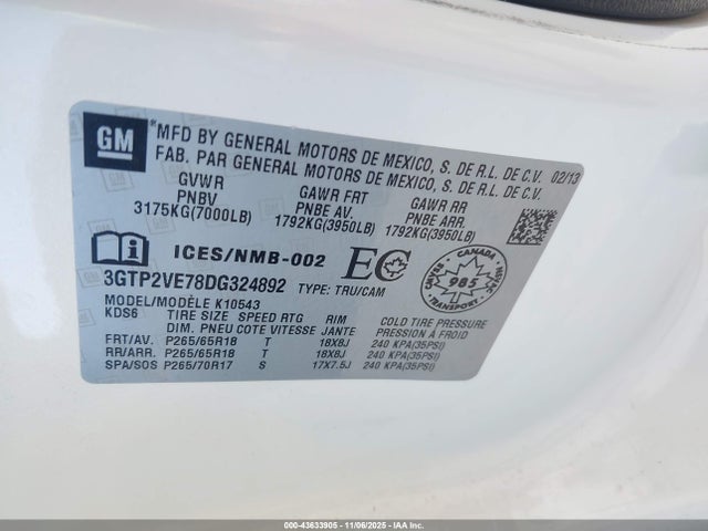Продажа на аукционе авто 2013 Gmc Sierra 1500 Sle, vin: 3GTP2VE78DG324892, номер лота: 43633905