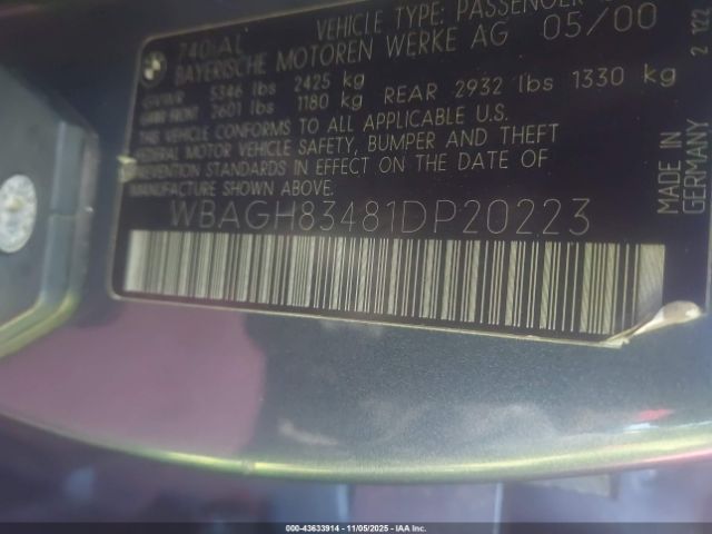 2001 BMW 740IL WBAGH83481DP20223 Photo 8