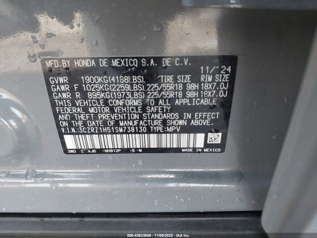 3CZRZ1H51SM738130 Honda Hr-v 2wd Sport