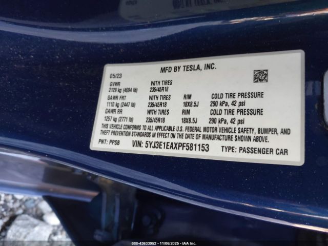 2023 TESLA MODEL 3 5YJ3E1EAXPF581153 Photo 8