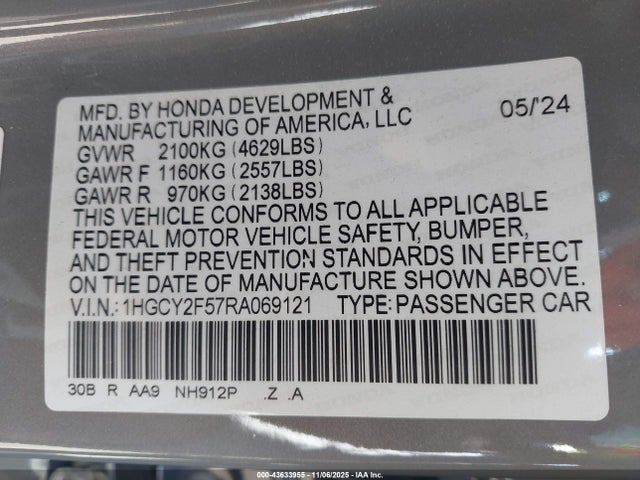 1HGCY2F57RA069121 Honda Accord
