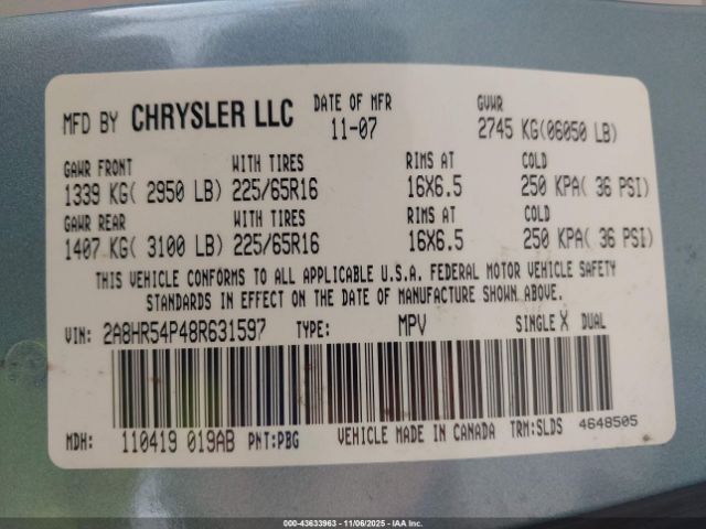 2008 CHRYSLER TOWN & COUNTRY 2A8HR54P48R631597 Photo 8