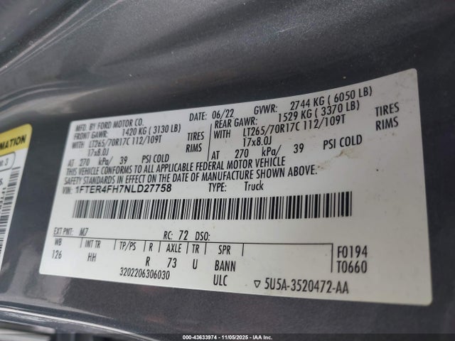 1FTER4FH7NLD27758 Ford Ranger Lariat