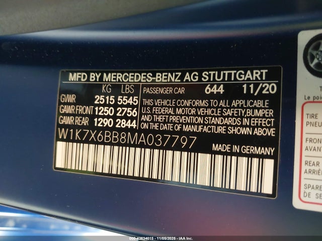 Aukcja sprzedaży 2021 Mercedes-benz Amg Gt 53 4-door Coupe, vin: W1K7X6BB8MA037797, numer aukcji: 43634015