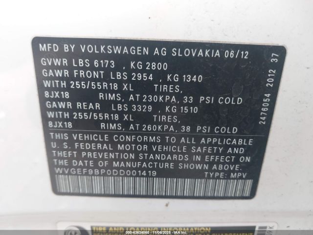 2013 VOLKSWAGEN TOUAREG WVGEF9BP0DD001419 Photo 8