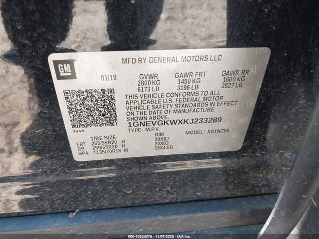1GNEVGKWXKJ233289 Chevrolet Traverse 1lt