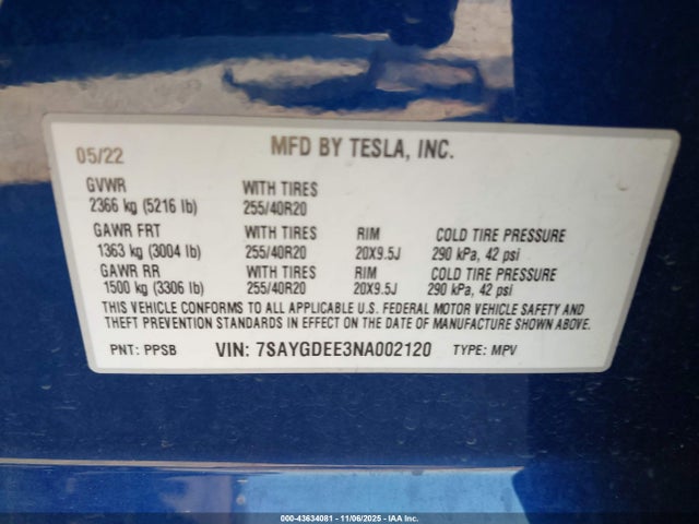 2022 TESLA MODEL Y 7SAYGDEE3NA002120 Photo 8