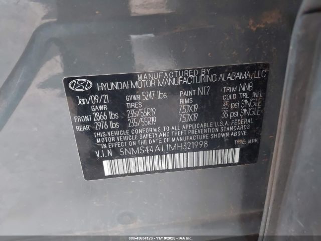 2021 HYUNDAI SANTA FE 5NMS44AL1MH321998 Photo 8