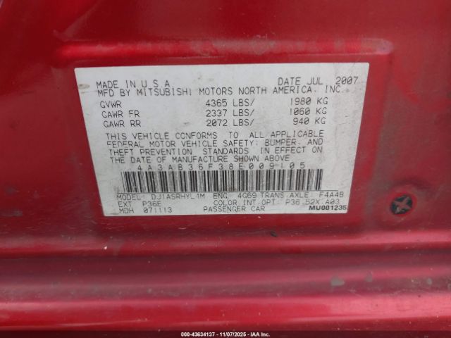 2008 MITSUBISHI GALANT 4A3AB36F38E009105 Photo 8