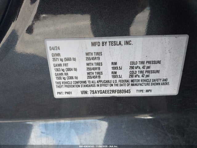2024 TESLA MODEL Y 7SAYGAEE2RF080945 Photo 8