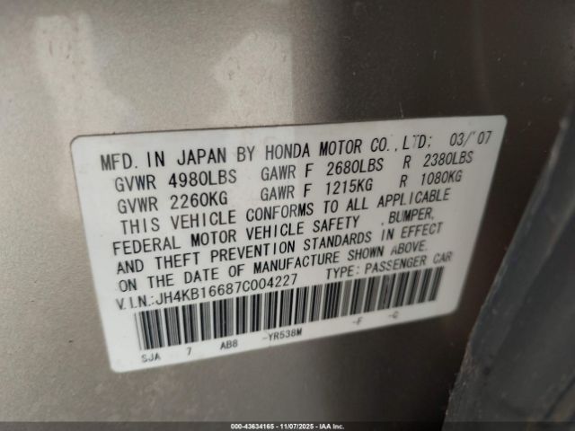 2007 ACURA RL JH4KB16687C004227 Photo 8