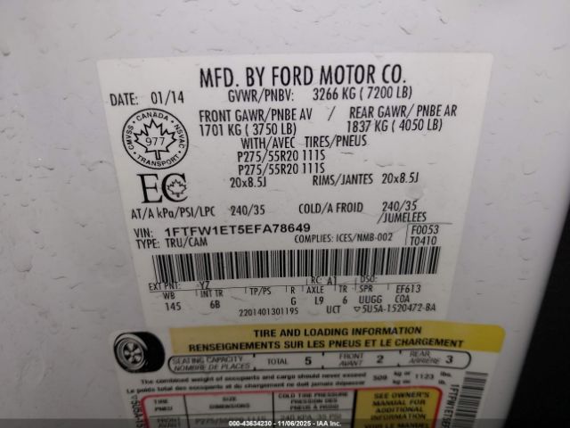 2014 FORD F-150 1FTFW1ET5EFA78649 Photo 8