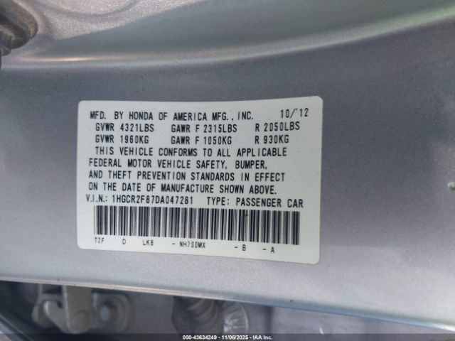 2013 HONDA ACCORD SDN 1HGCR2F87DA047281 Photo 8