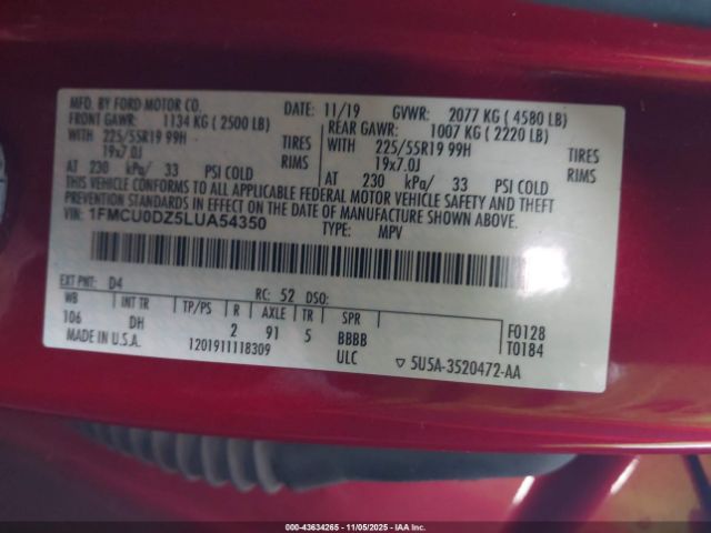 2020 FORD ESCAPE 1FMCU0DZ5LUA54350 Photo 8