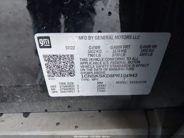 2023 CHEVROLET TAHOE 1GNSKSKD8PR104943 Photo 8