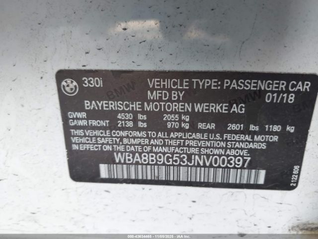 2018 BMW 330I WBA8B9G53JNV00397 Photo 8