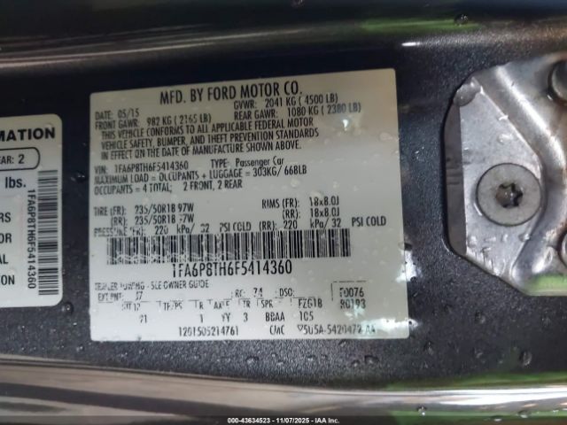 2015 FORD MUSTANG 1FA6P8TH6F5414360 Photo 8