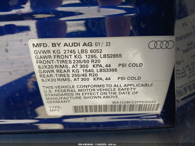 2023 AUDI Q4 SPORTBACK E-TRON WA122BFZ3PP030559 Photo 8