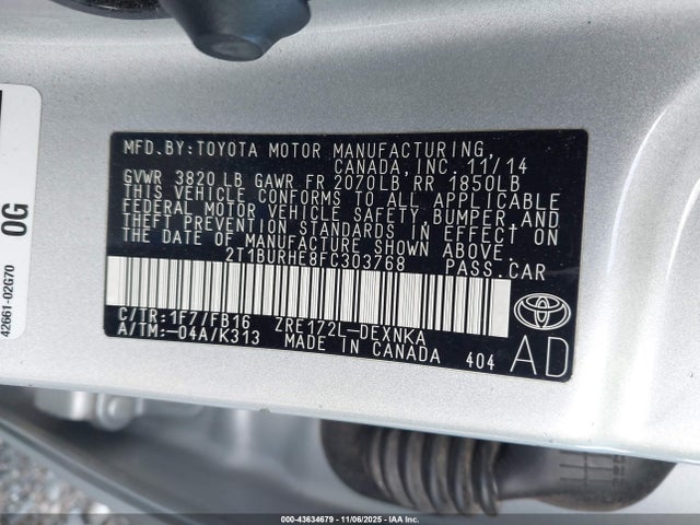 Продажа на аукционе авто 2015 Toyota Corolla Le, vin: 2T1BURHE8FC303768, номер лота: 43634679