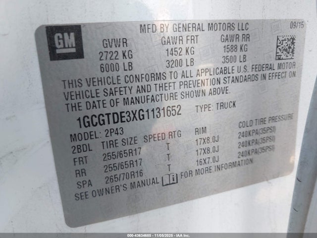 1GCGTDE3XG1131652 Chevrolet Colorado Z71