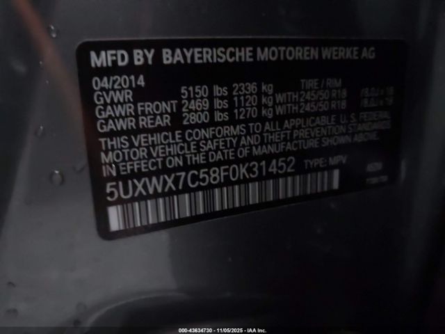 2015 BMW X3 5UXWX7C58F0K31452 Photo 8