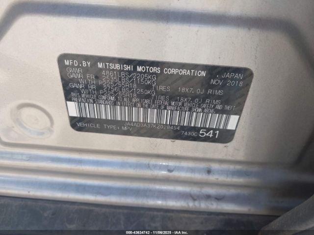 2019 MITSUBISHI OUTLANDER JA4AD3A37KZ028454 Photo 8