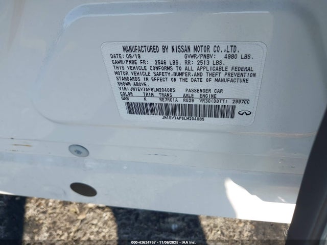 Продаж на аукціоні авто 2020 Infiniti Q50 Sport, vin: JN1EV7AP6LM204085, номер лоту: 43634767