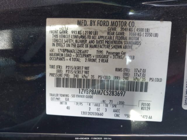 2012 FORD MUSTANG 1ZVBP8AM7C5283697 Photo 8